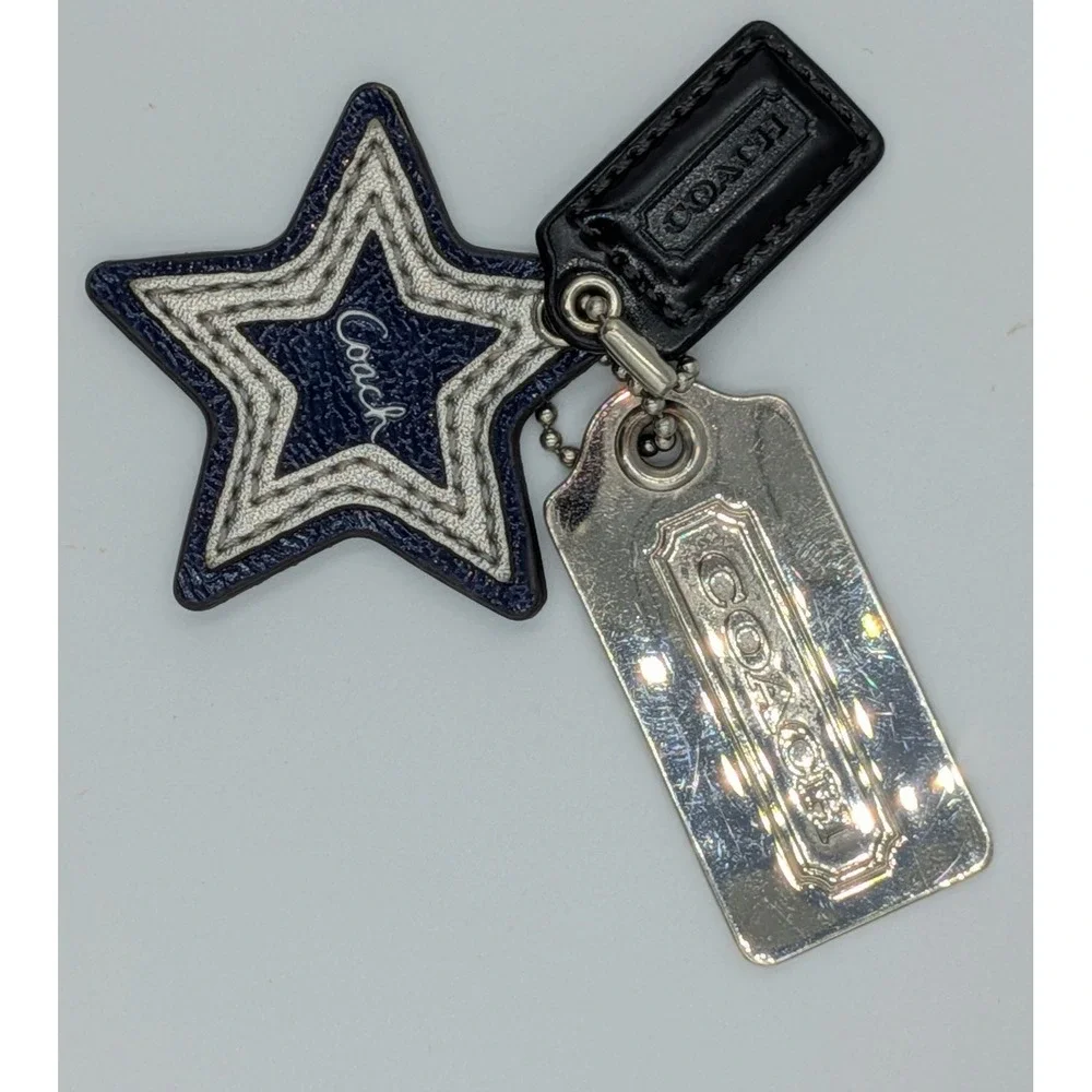 Coach Charm Hangtag Mix Navy Star Leather & Silver Logo Hangtags Bag Accessories